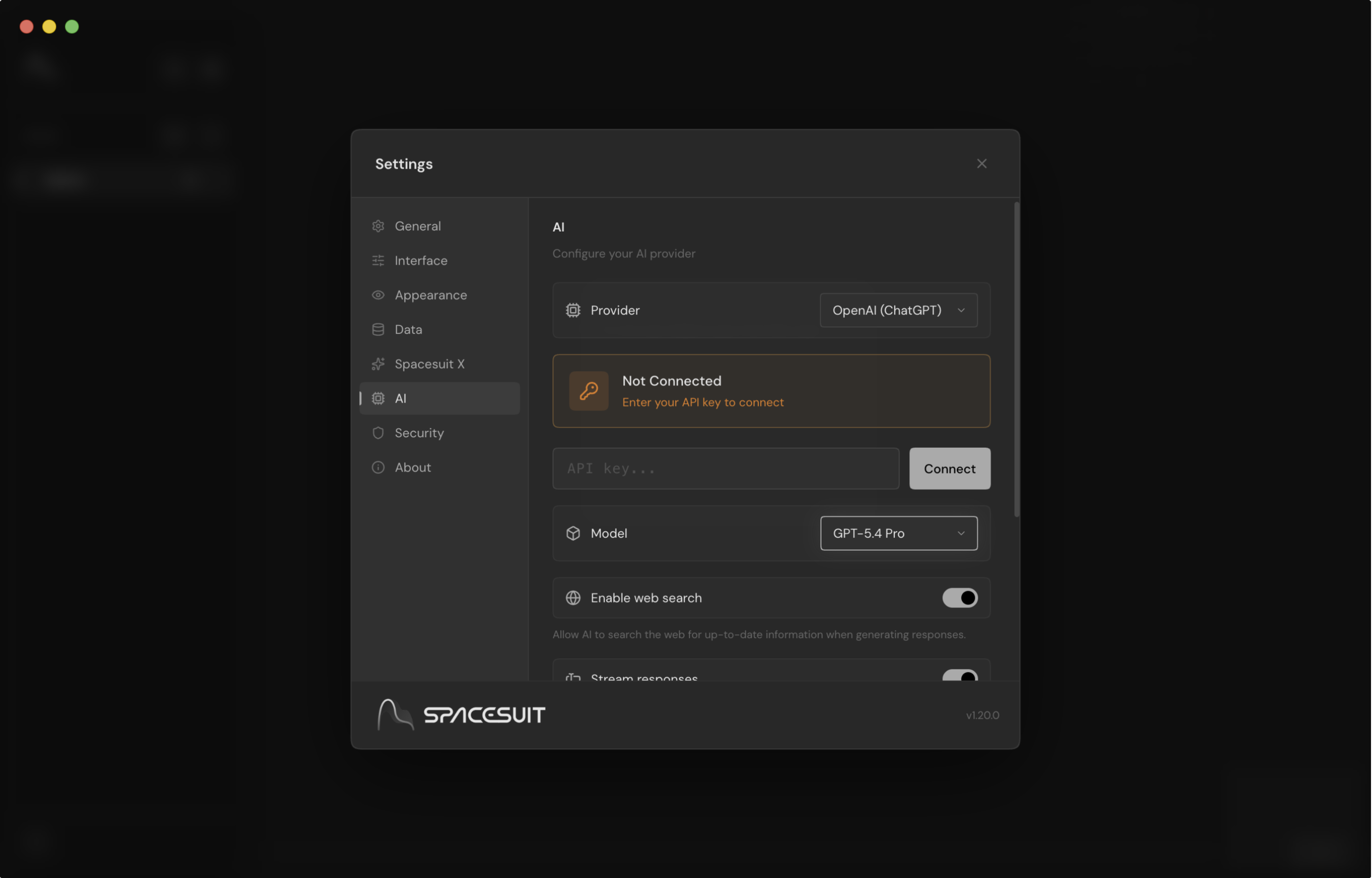 Spacesuit AI Settings