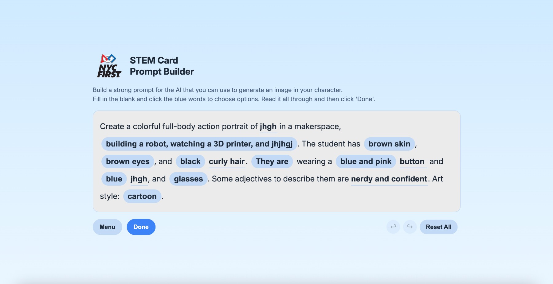 STEM Card Prompt Builder