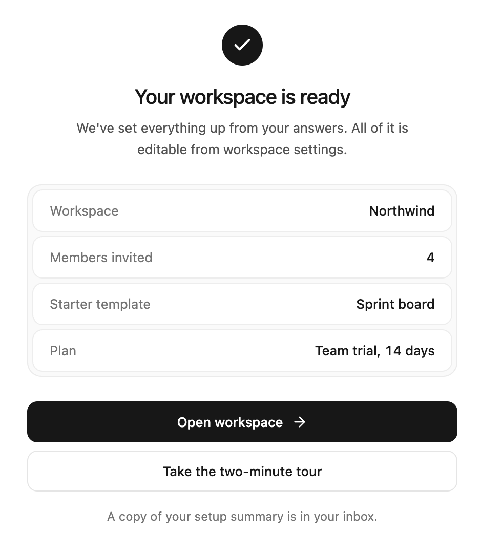 Workspace Ready Confirmation