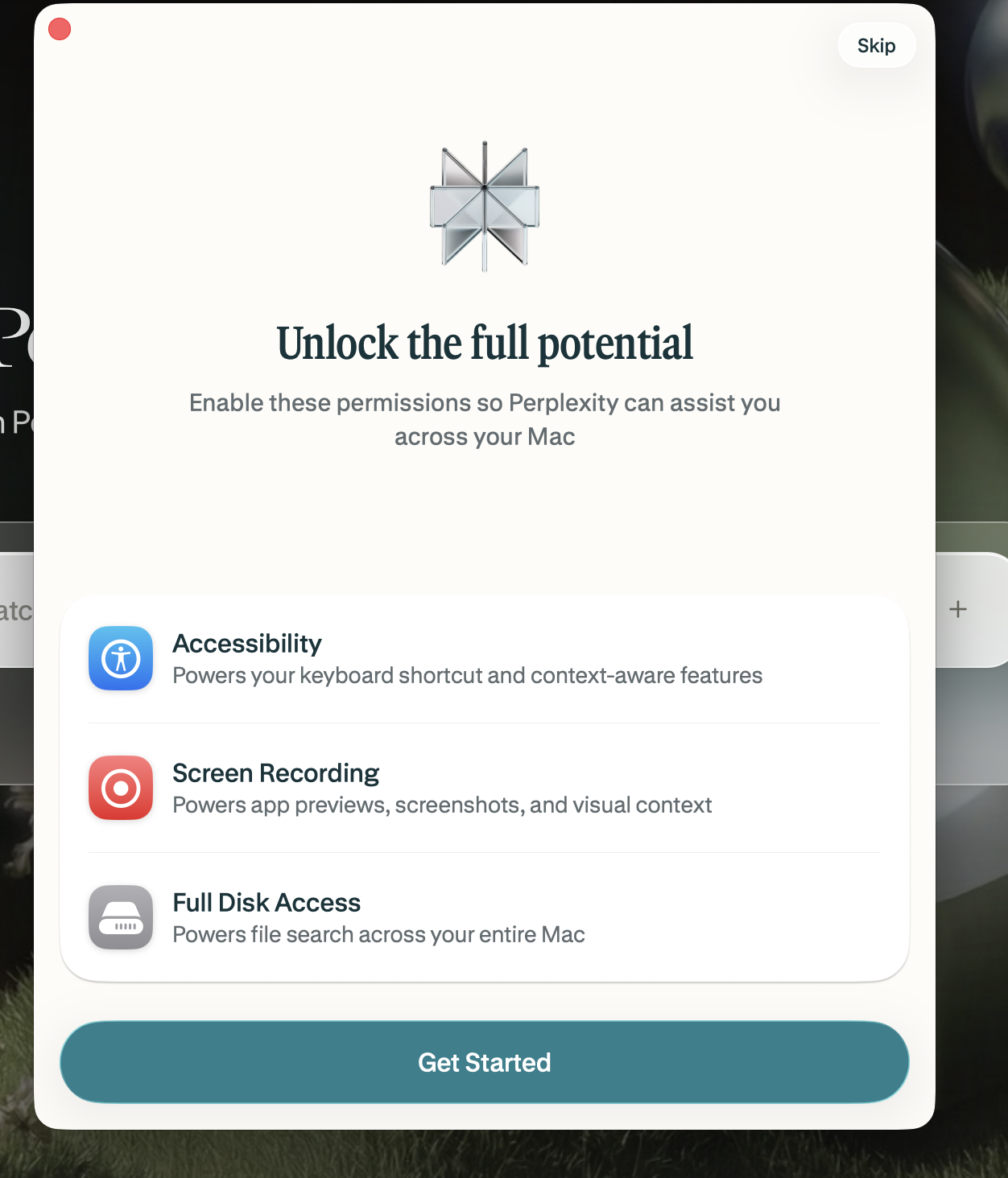 Perplexity Permissions Modal