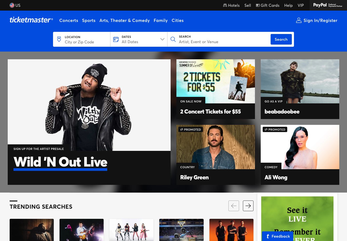 Ticketmaster Homepage
