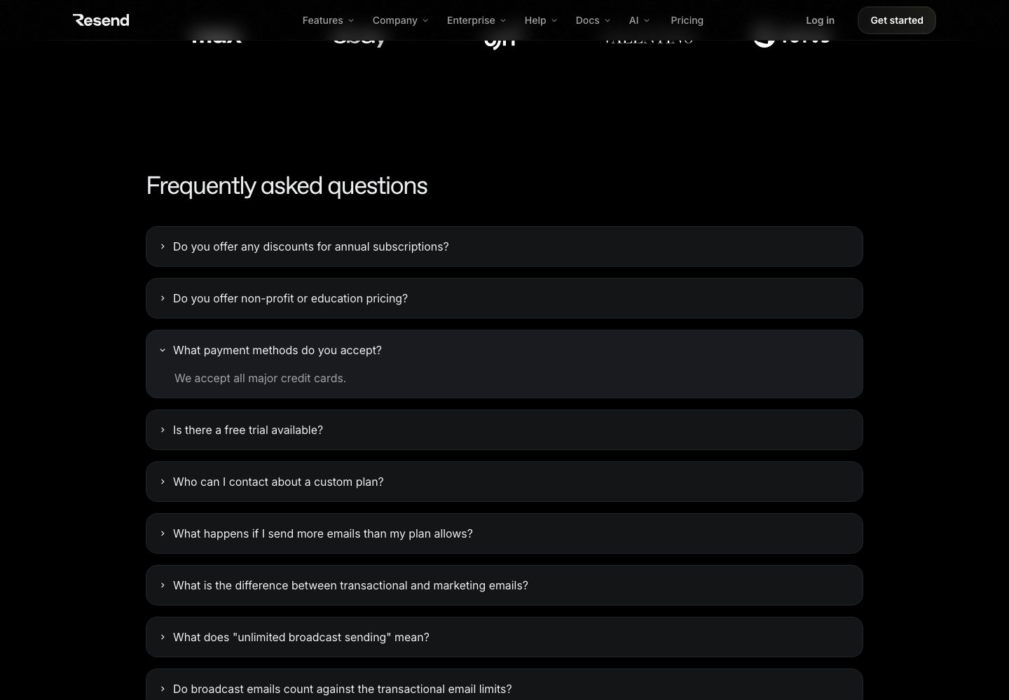 Resend FAQ Dark Mode