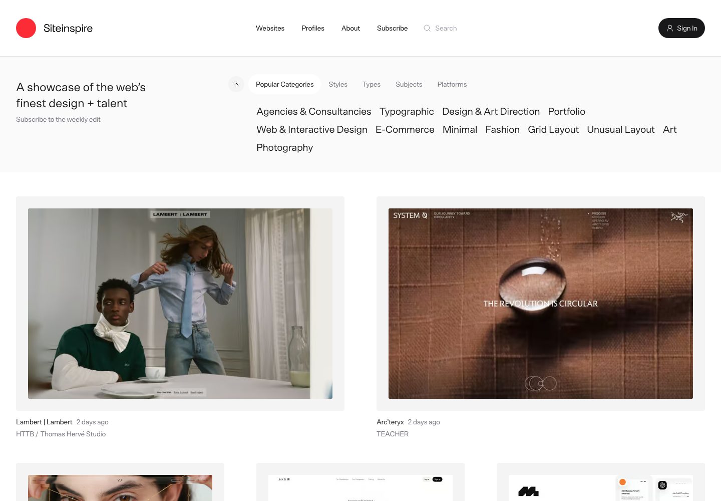 Siteinspire Homepage
