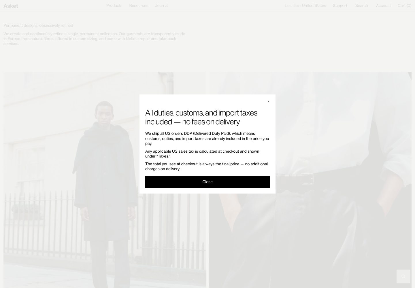 Asket Homepage Asket Delivery Info Modal