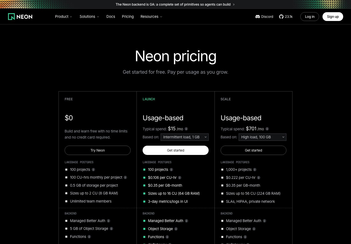 Neon Pricing