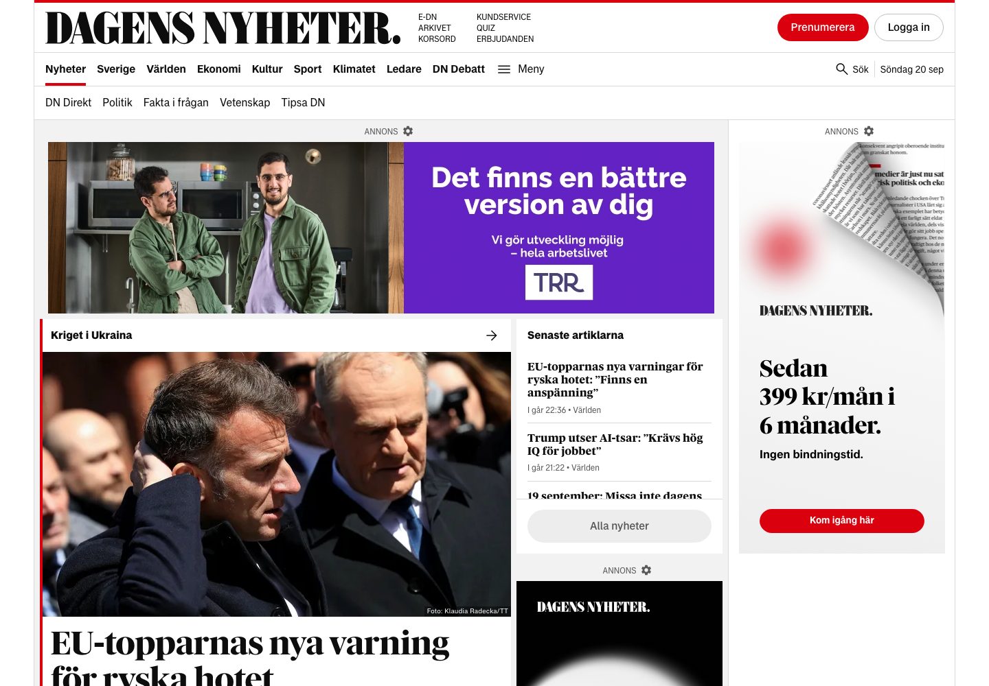 Dagens Nyheter Homepage