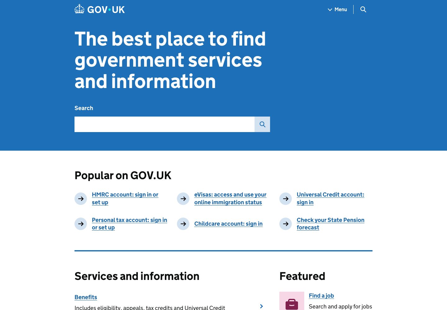 GOV UK Homepage