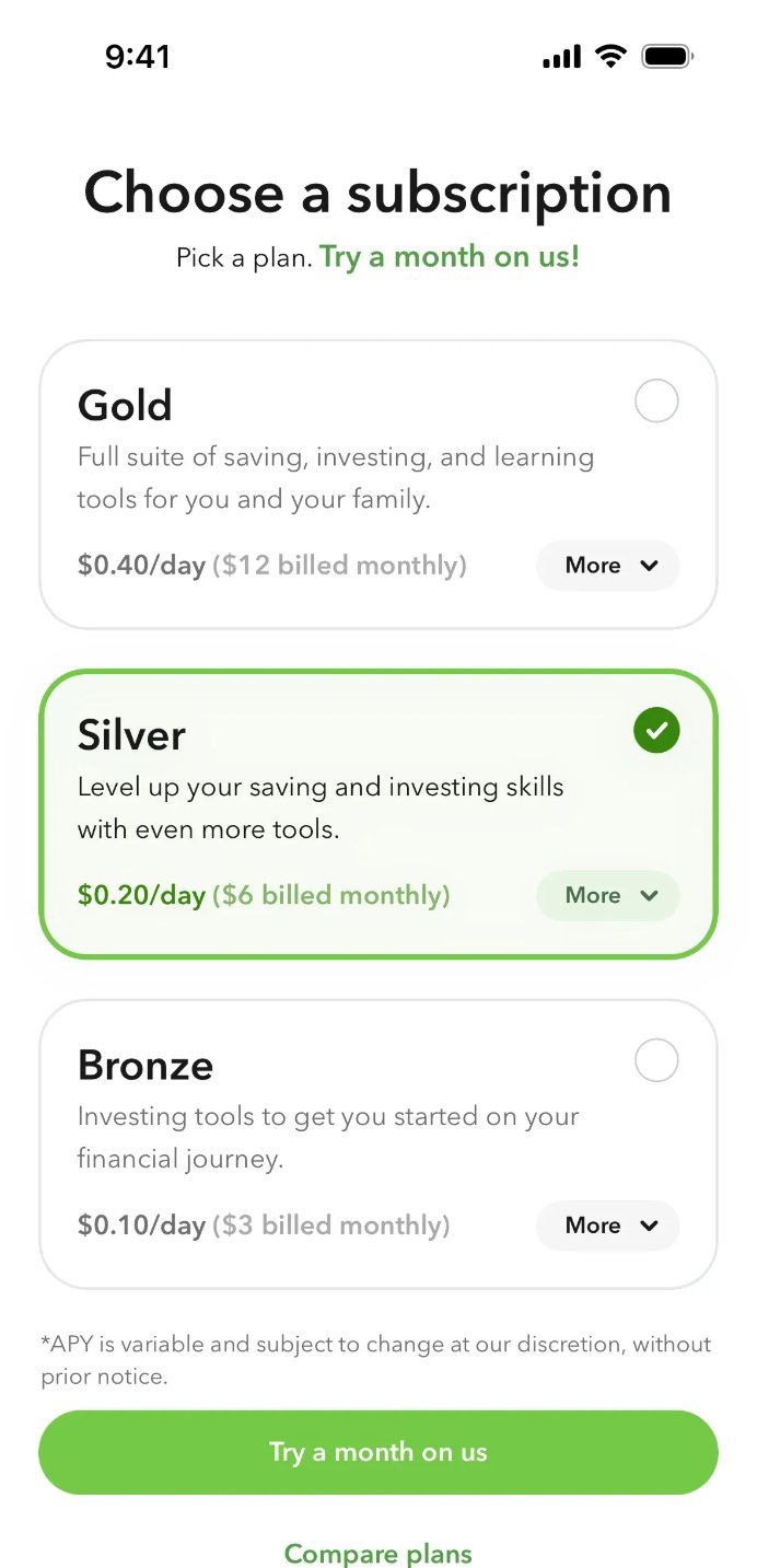 Acorns Subscription Pricing Page