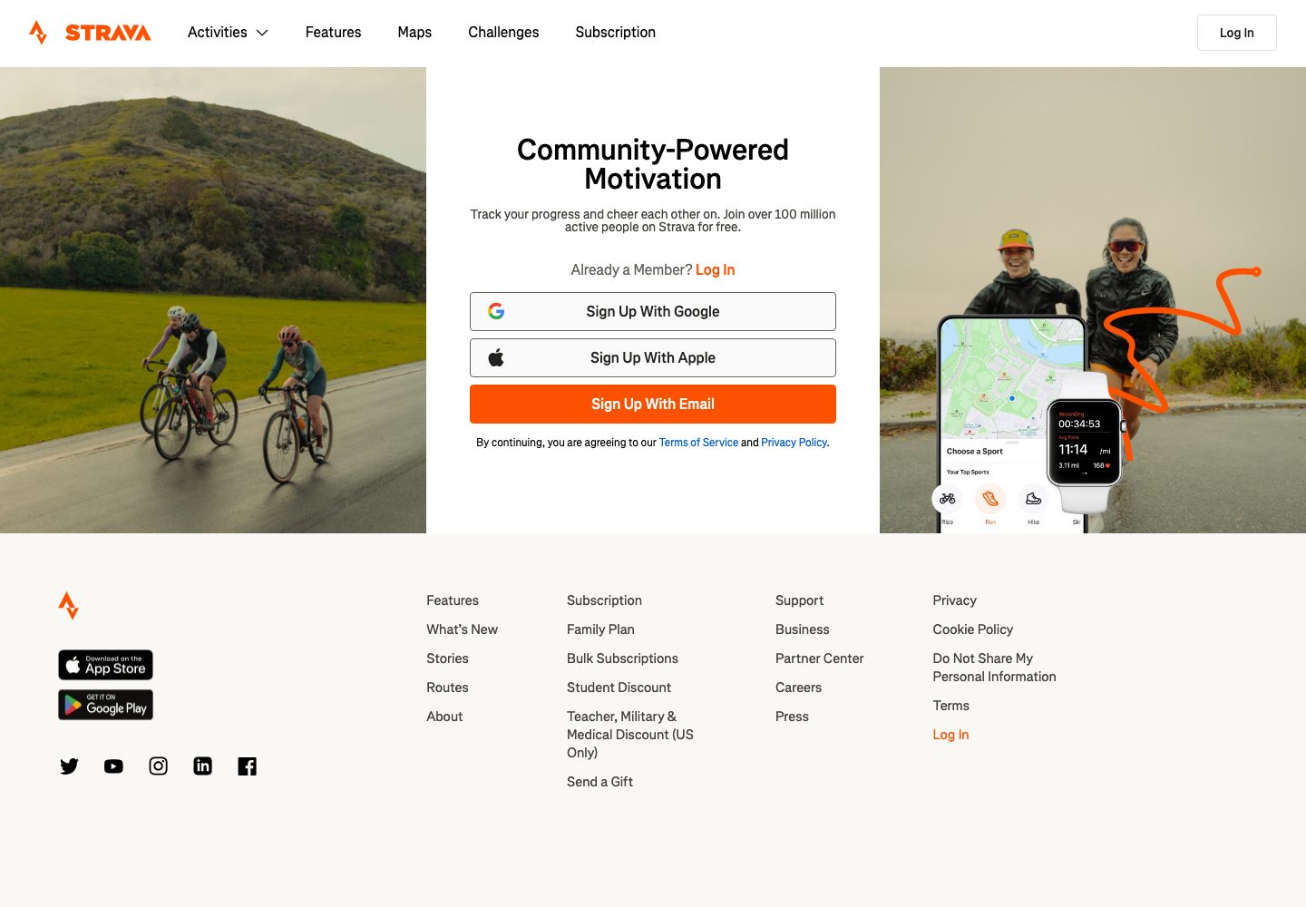 Strava Sign-Up Page