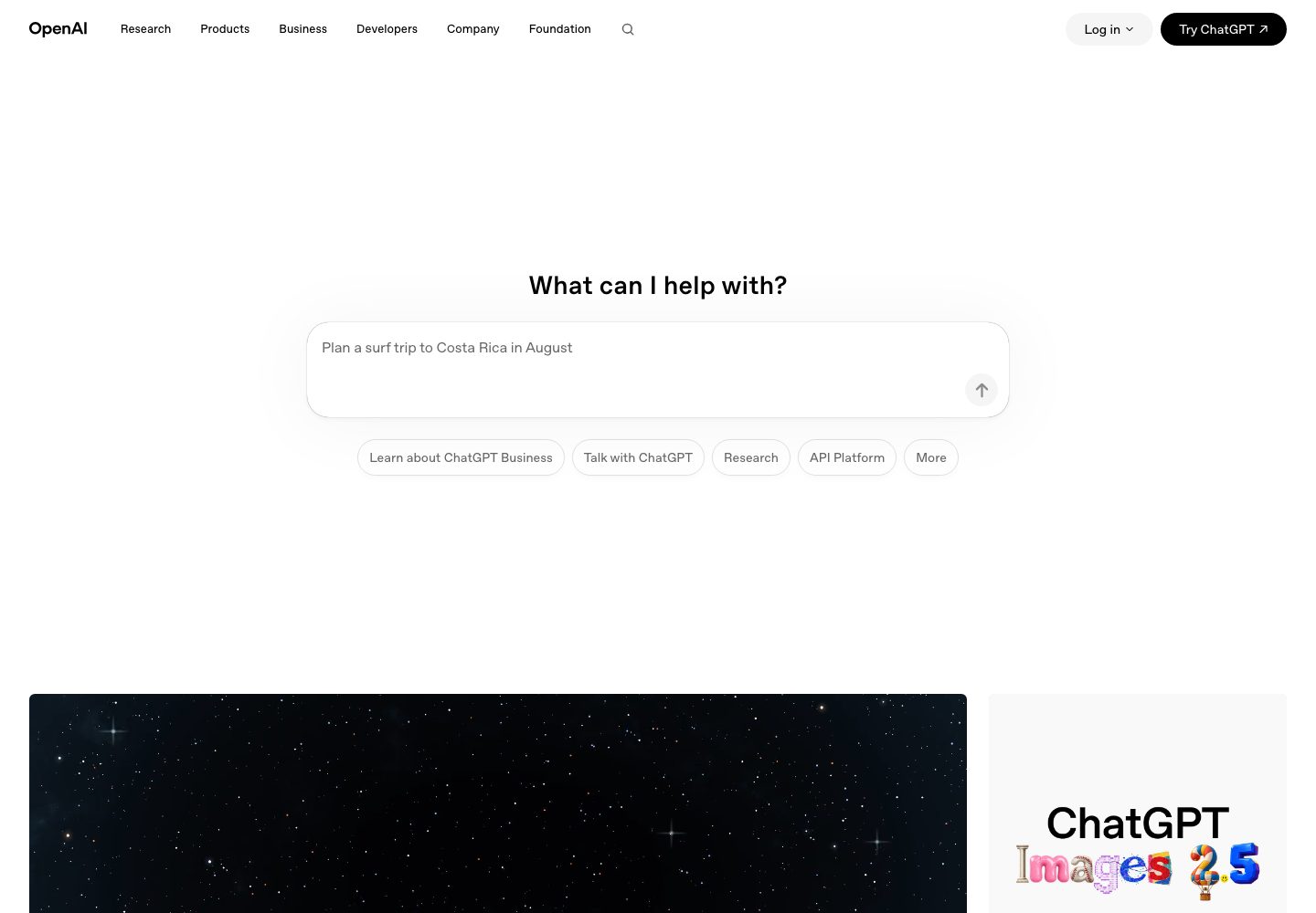 Open AI ChatGPT Landing Page