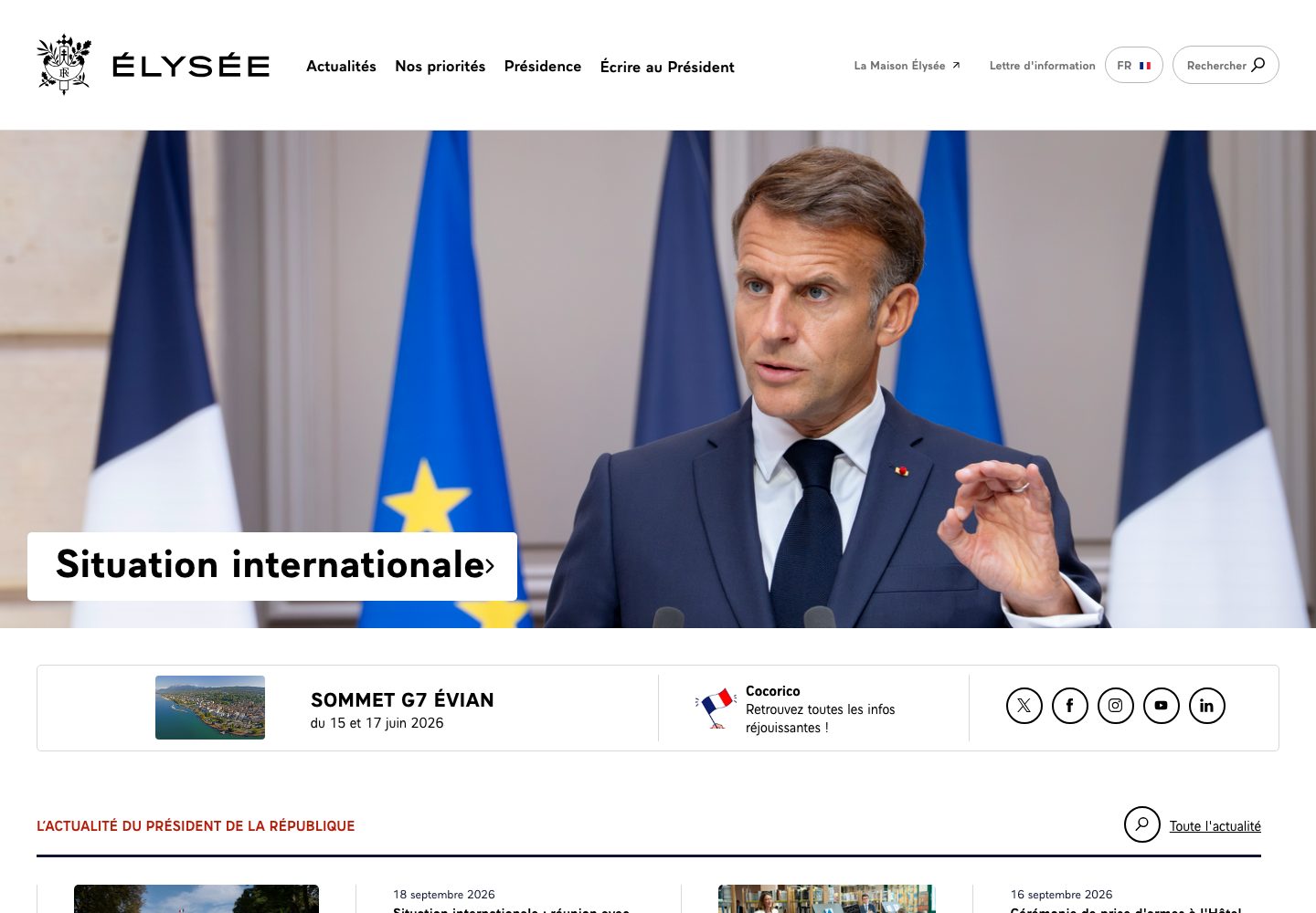 France Elysee Homepage