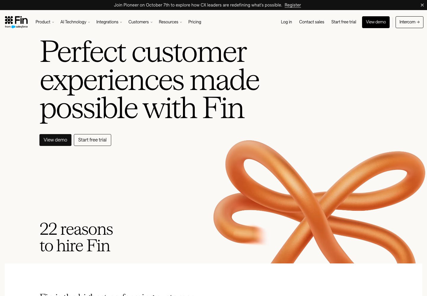 Intercom Fin Fin Homepage