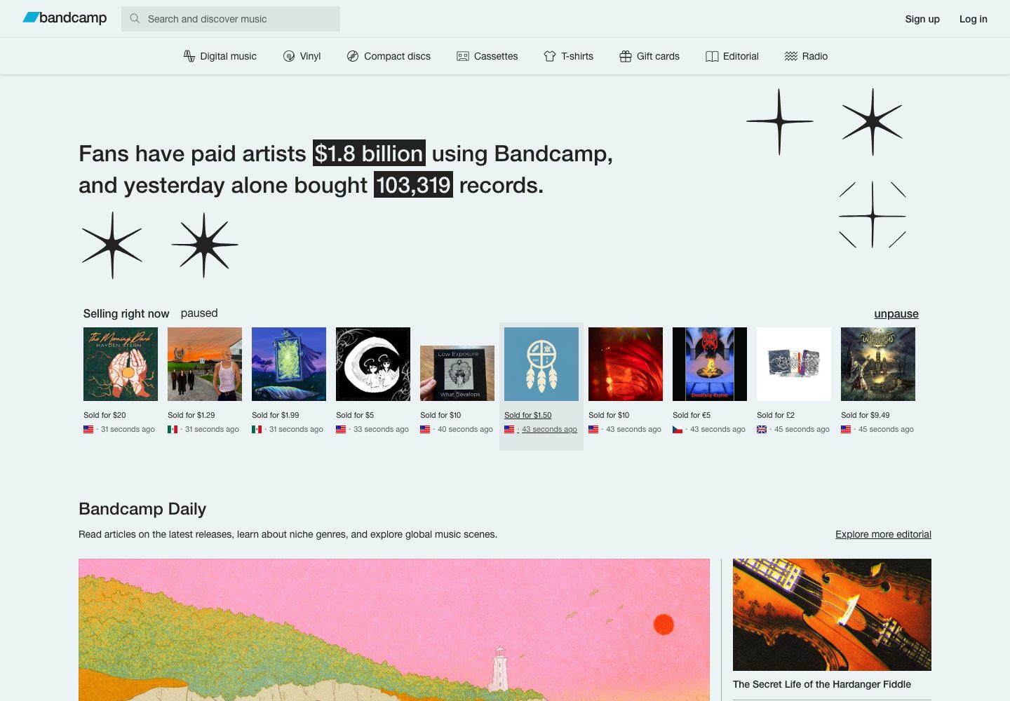 Bandcamp Homepage