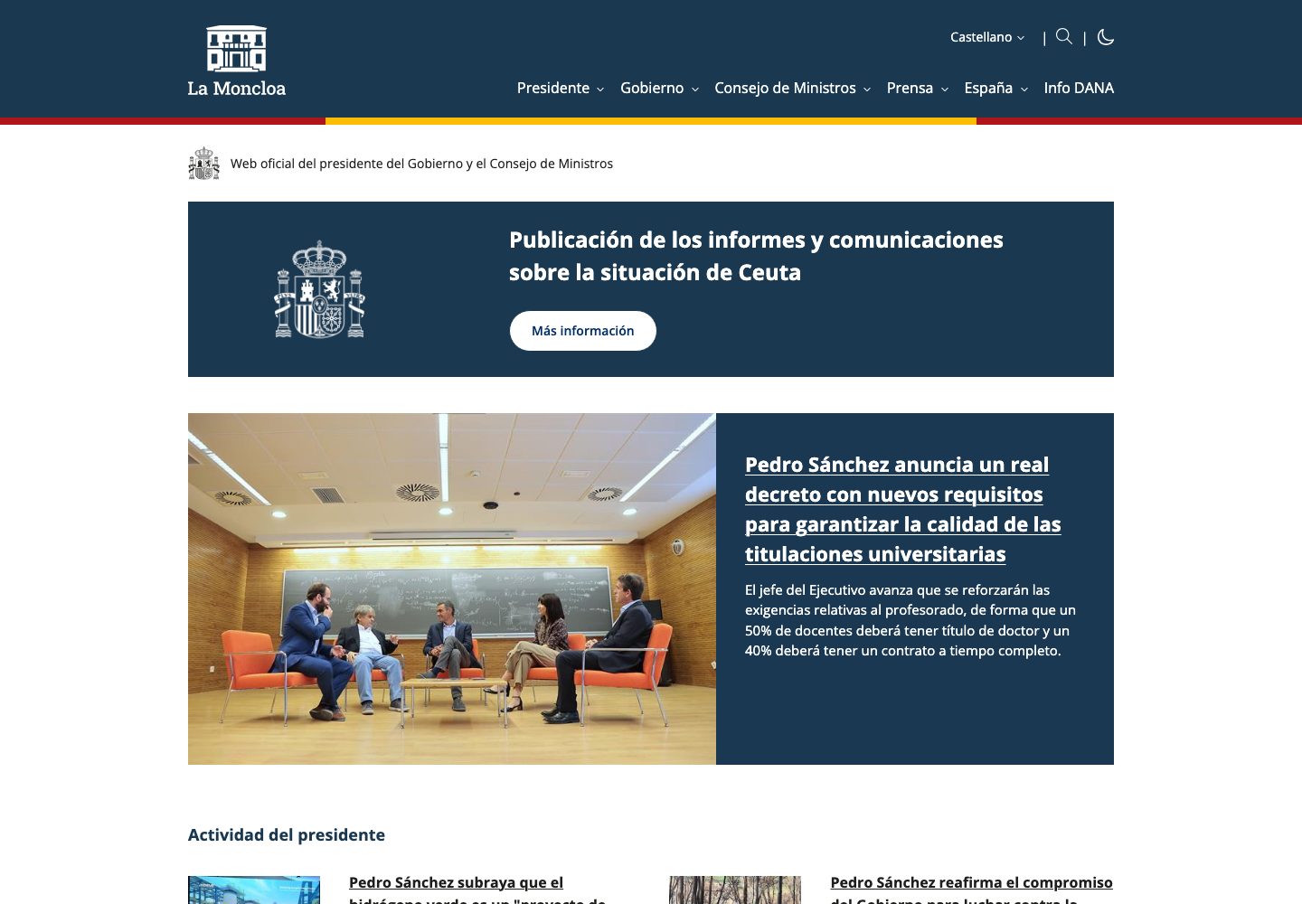 Spain Moncloa Homepage