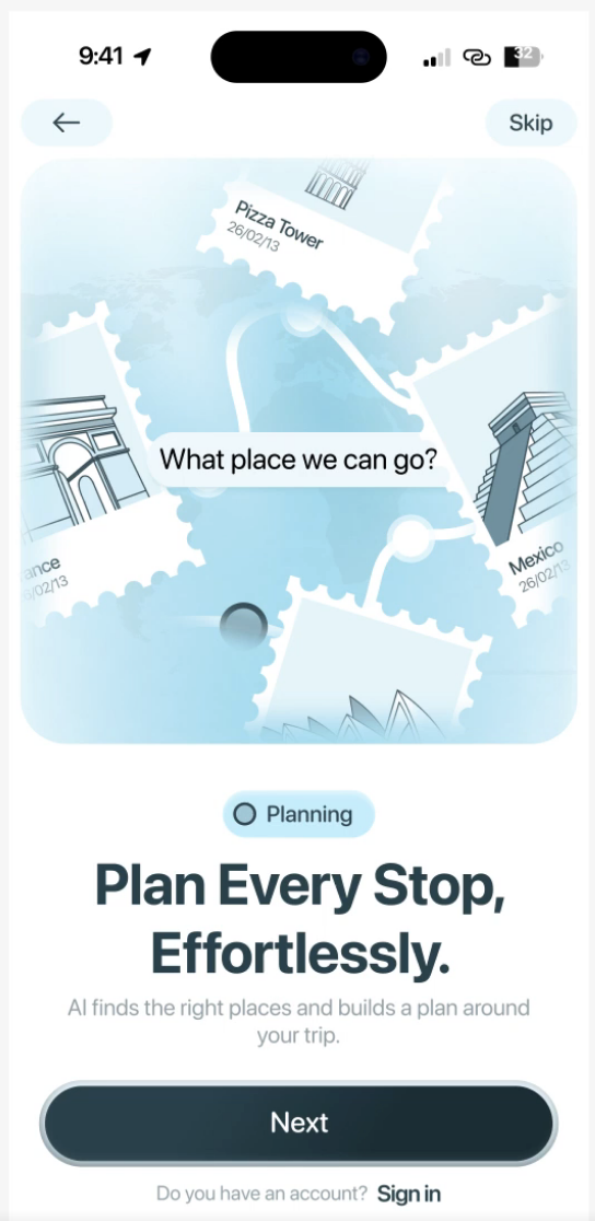 Travel Planning Intro Screen