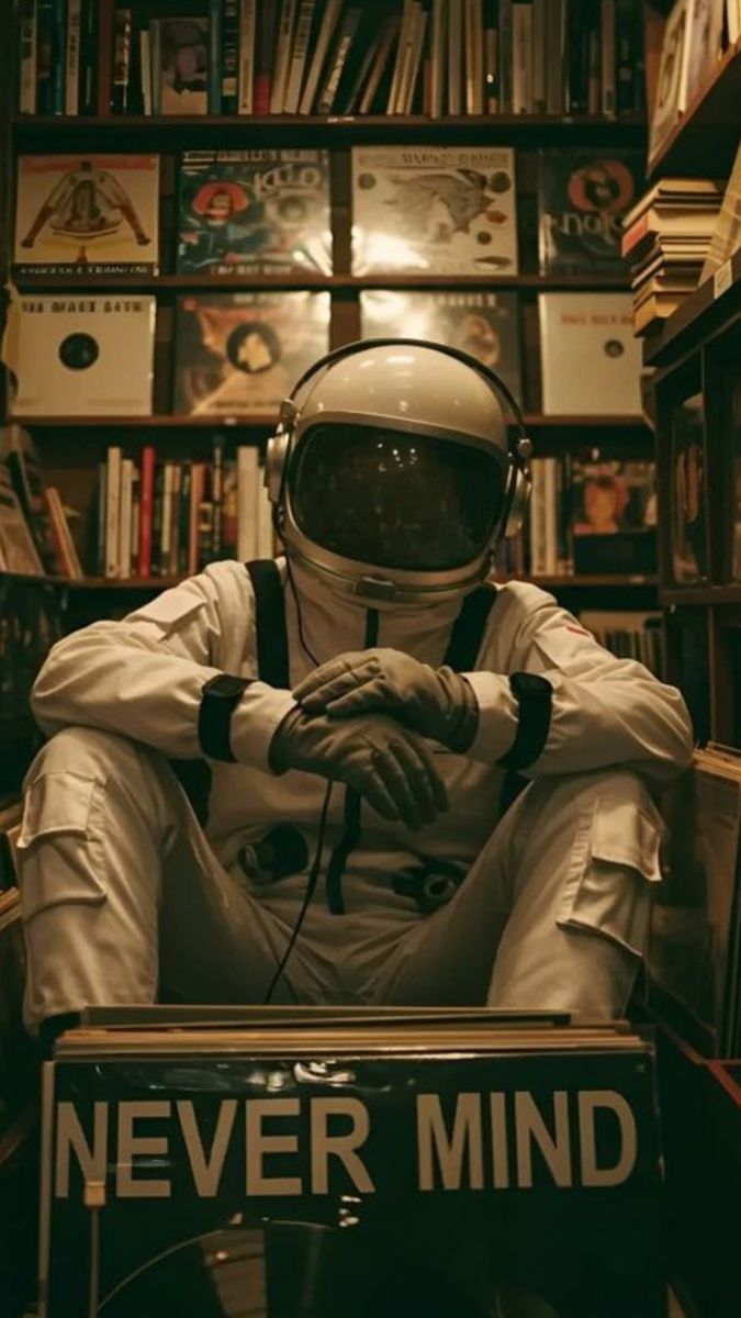 Astronaut in Library Portrait